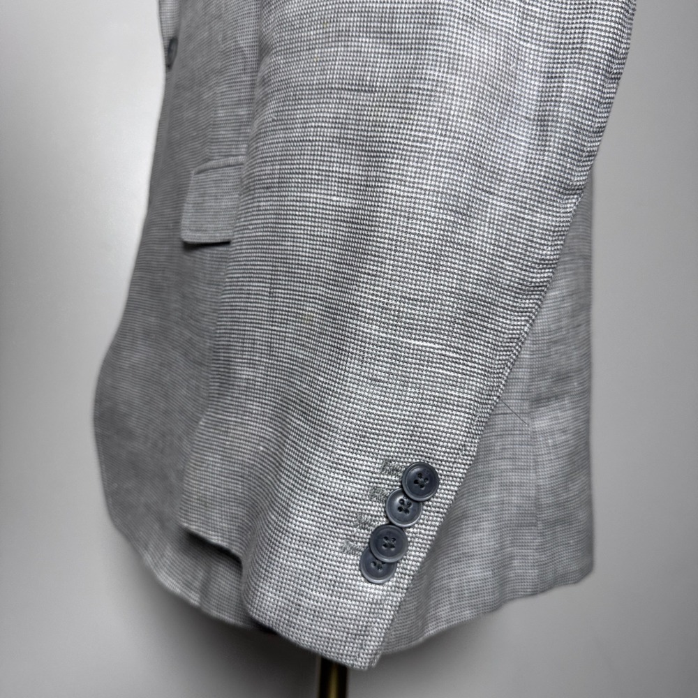 Banana Republic Blazer Mens 44R Grey White Linen Slim Fit Micro-check Sport Coat - Picture 2 of 6